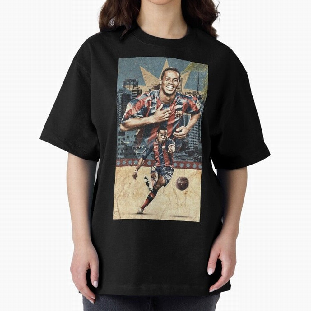 Ronaldinho Design Oversized T-Shirt Stand with Match Day Hype around FIFA World Cup 2026 Group Stage, Neymar, Haaland and Cristiano Ronaldo, France and Portugal, Match Day Excitement, Supporter Culture, Golden Goals and Global Football Passion;