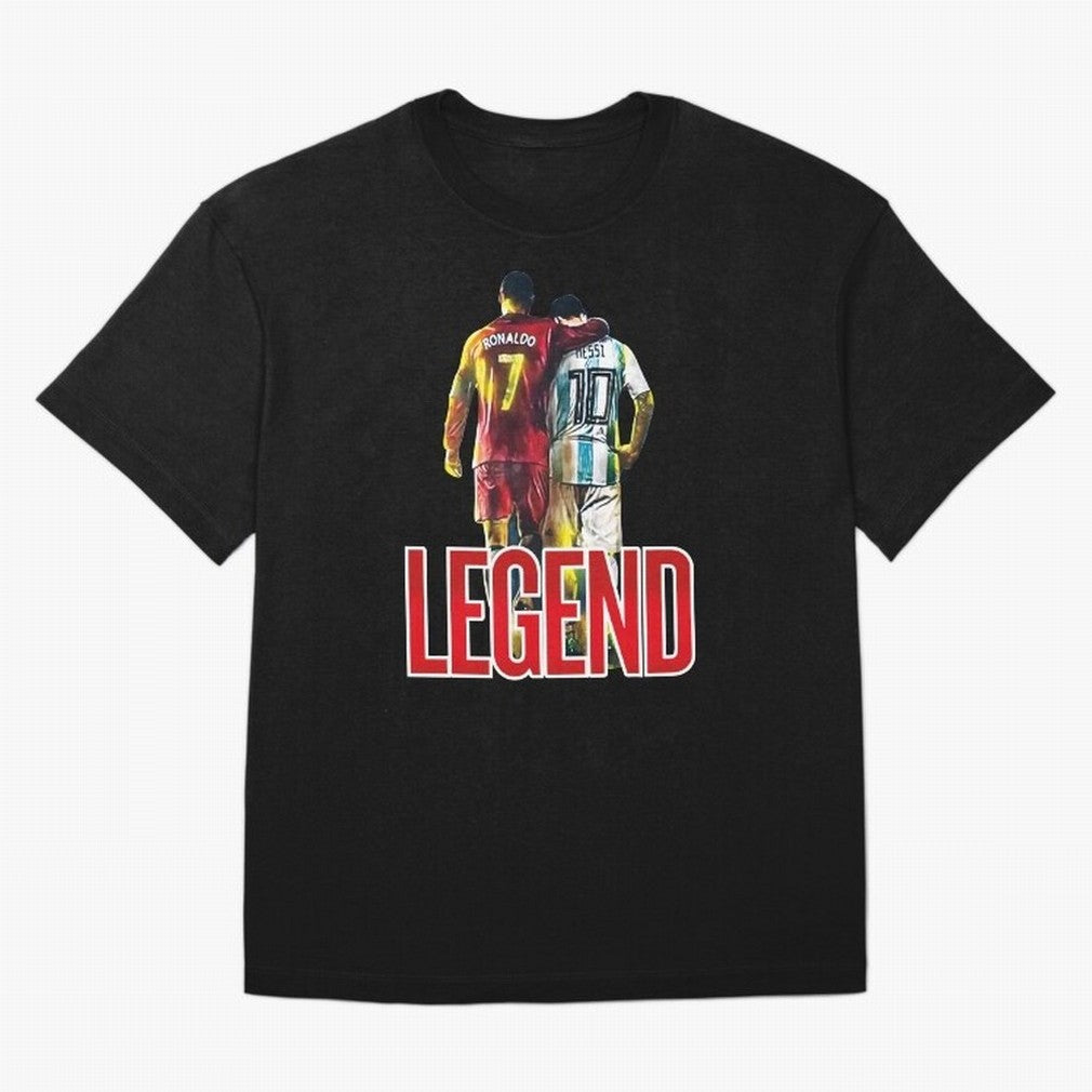 LEGEND MESSI & RONALDO POSTER Oversized T-Shirt Celebrate Football Dreams Across FIFA World Cup 2026 Group Stage Spirit, Built around Portugal, Messi and Cristiano Ronaldo, Vintage Soccer Flavor, Modern Football Stars, National Flags and Final