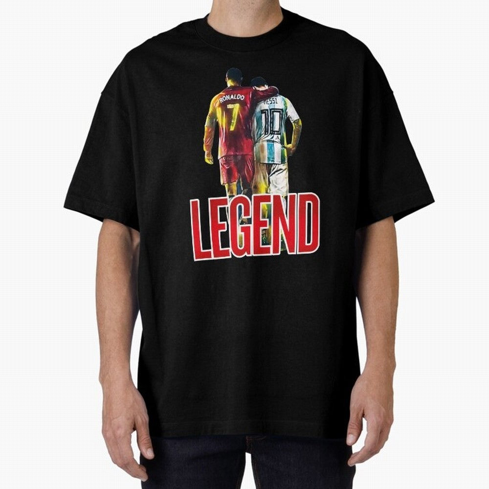 LEGEND MESSI & RONALDO POSTER Oversized T-Shirt Celebrate Football Dreams Across FIFA World Cup 2026 Group Stage Spirit, Built around Portugal, Messi and Cristiano Ronaldo, Vintage Soccer Flavor, Modern Football Stars, National Flags and Final