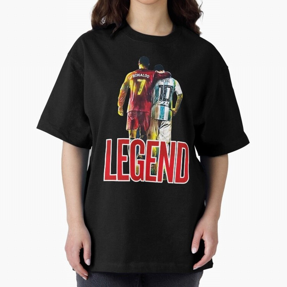 LEGEND MESSI & RONALDO POSTER Oversized T-Shirt Celebrate Football Dreams Across FIFA World Cup 2026 Group Stage Spirit, Built around Portugal, Messi and Cristiano Ronaldo, Vintage Soccer Flavor, Modern Football Stars, National Flags and Final