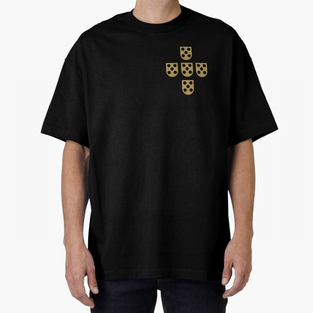 Quinas Portugal Gold B Oversized T-Shirt Bring Stadium Energy to Global Football Passion for FIFA World Cup 2026 USA Canada Mexico, Connected to Messi, CR7 and Mbappe, Spain, Football Festival Excitement, Trophy Ambitions, Country Rivalries and