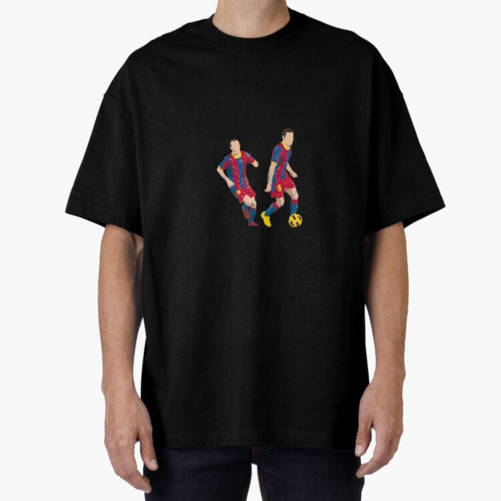 Andres Iniesta and Xavi Minimalist Oversized T-Shirt Show Support during Global Football Passion for FIFA World Cup 2026, Built around Mbappe, Argentina, France and Brazil, Supporter Pride, Iconic Celebrations, Legendary Names and Global Match Day