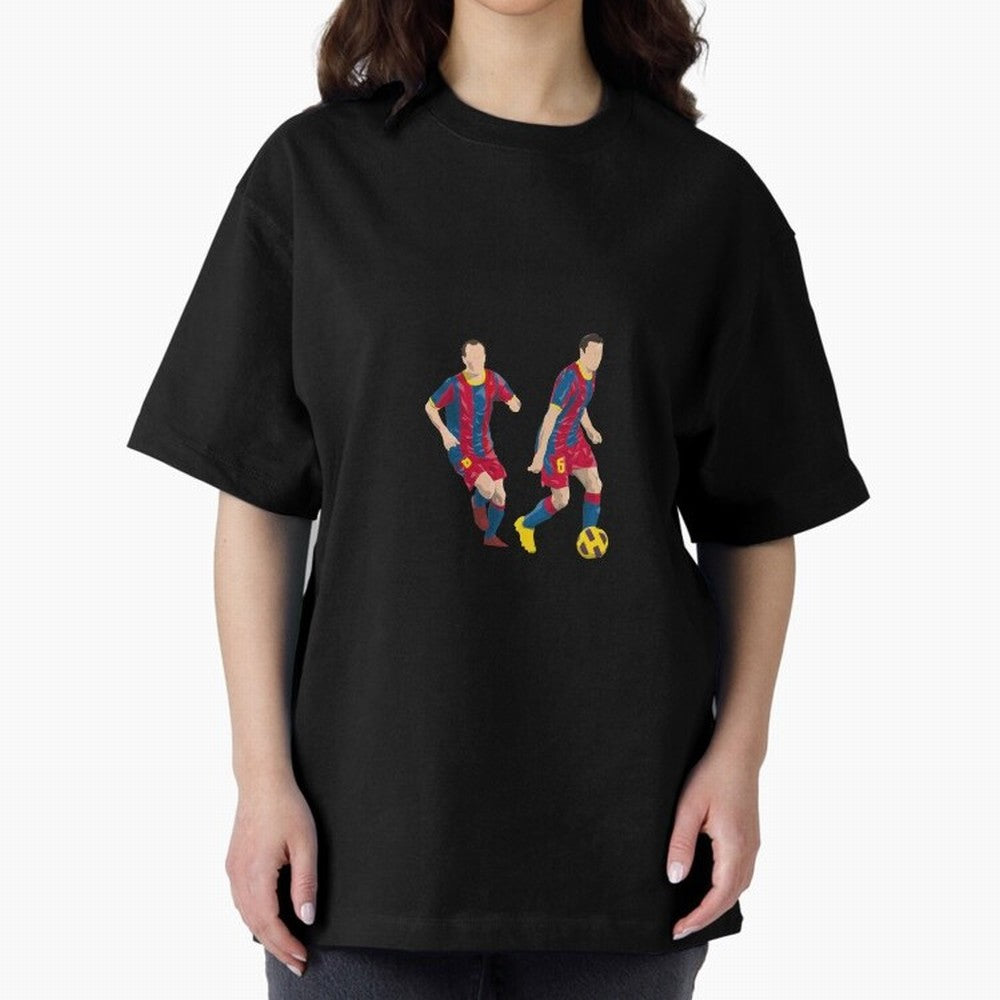 Andres Iniesta and Xavi Minimalist Oversized T-Shirt Show Support during Global Football Passion for FIFA World Cup 2026, Built around Mbappe, Argentina, France and Brazil, Supporter Pride, Iconic Celebrations, Legendary Names and Global Match Day