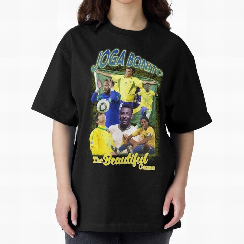 Joga Bonito Brazil Oversized T-Shirt Remember Iconic Moments from FIFA World Cup 2026 Spirit, Connected to Spain, Cristiano Ronaldo, Vintage Soccer Flavor, Modern Football Stars, National Flags and Final Night Emotion; Created for Match Day