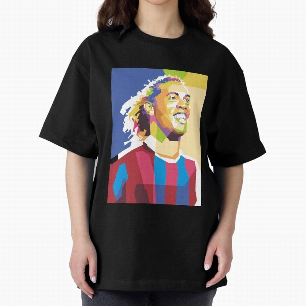 Ronaldinho in Pop Art Portrait Style Oversized T-Shirt Celebrate Supporters United by FIFA World Cup 2026 Group Stage Spirit, Featuring Germany, Cristiano Ronaldo, Goal Celebration Energy, Supporter Heritage, Football Icons and Worldwide Tournament