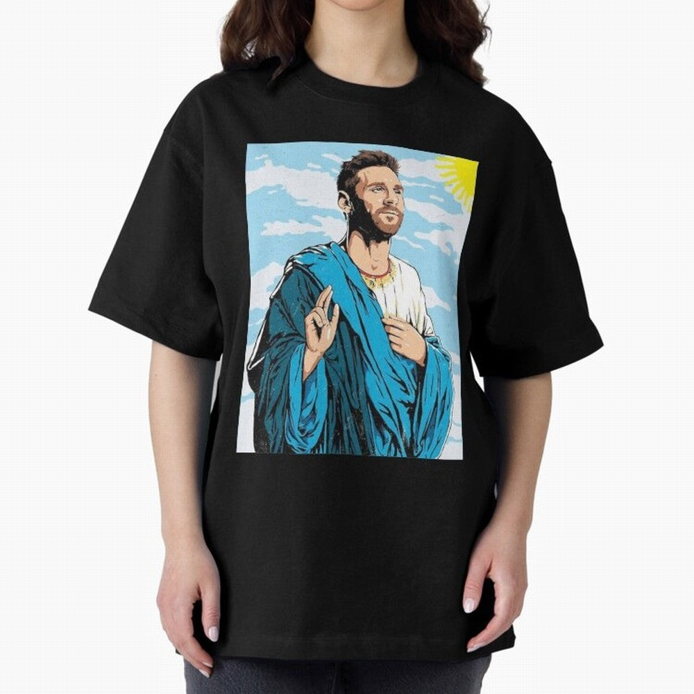 messi god Oversized T-Shirt Celebrate Fan Culture around FIFA World Cup 2026 Group Stage for Fans of Mbappe and Portugal, Spain and Germany, Bringing Tournament Hype, Historic Matchups, Family Viewing Parties and Global Sports Pride; Perfect for