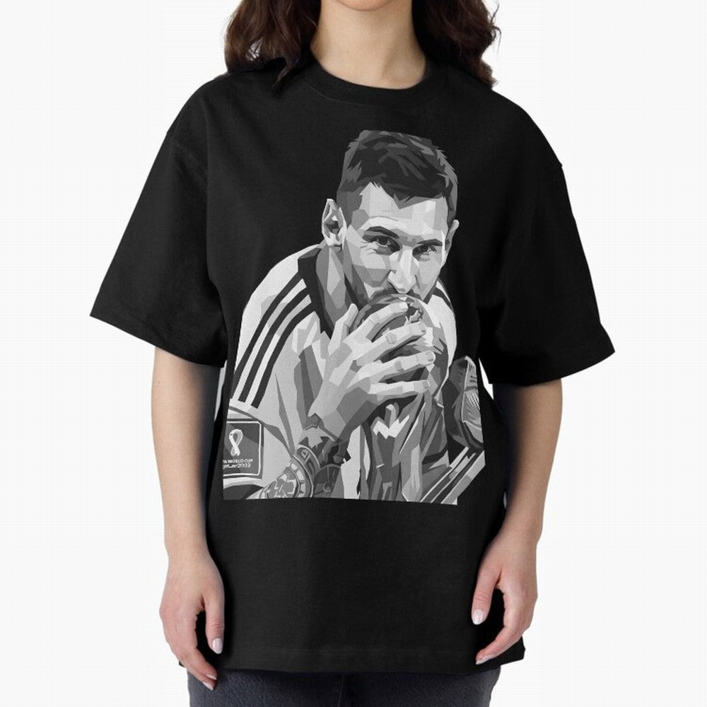 Messi grayscale Oversized T-Shirt Celebrate Soccer Greatness during Match Day Hype around FIFA World Cup 2026, Messi, Brazil, Vintage Soccer Flavor, Modern Football Stars, National Flags and Final Night Emotion; Made for Collectors Who Enjoy Iconic