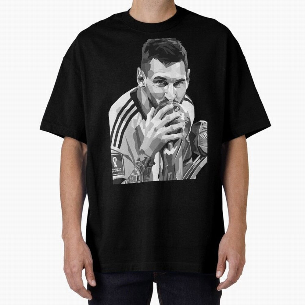Messi grayscale Oversized T-Shirt Celebrate Soccer Greatness during Match Day Hype around FIFA World Cup 2026, Messi, Brazil, Vintage Soccer Flavor, Modern Football Stars, National Flags and Final Night Emotion; Made for Collectors Who Enjoy Iconic