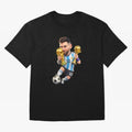 Lionel Messi ¨C Trophy King Caricature Oversized T-Shirt Build the FIFA World Cup 2026 USA Canada Mexico Journey through Messi, Neymar and Mbappe Highlights, England and Germany Pride, Game Day Rituals, Football Legends, Country Pride and the Road