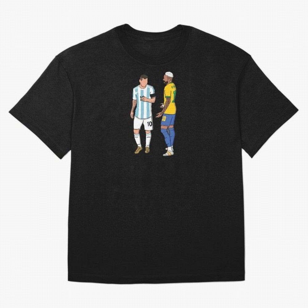 Messi and Neymar Chit Chat Illustration Oversized T-Shirt Show Your Love for FIFA World Cup 2026 Group Stage for Fans of Messi, CR7 and Mbappe and Brazil, Portugal and Argentina, Bringing Championship Spirit, Famous Goals, Roaring Crowds and