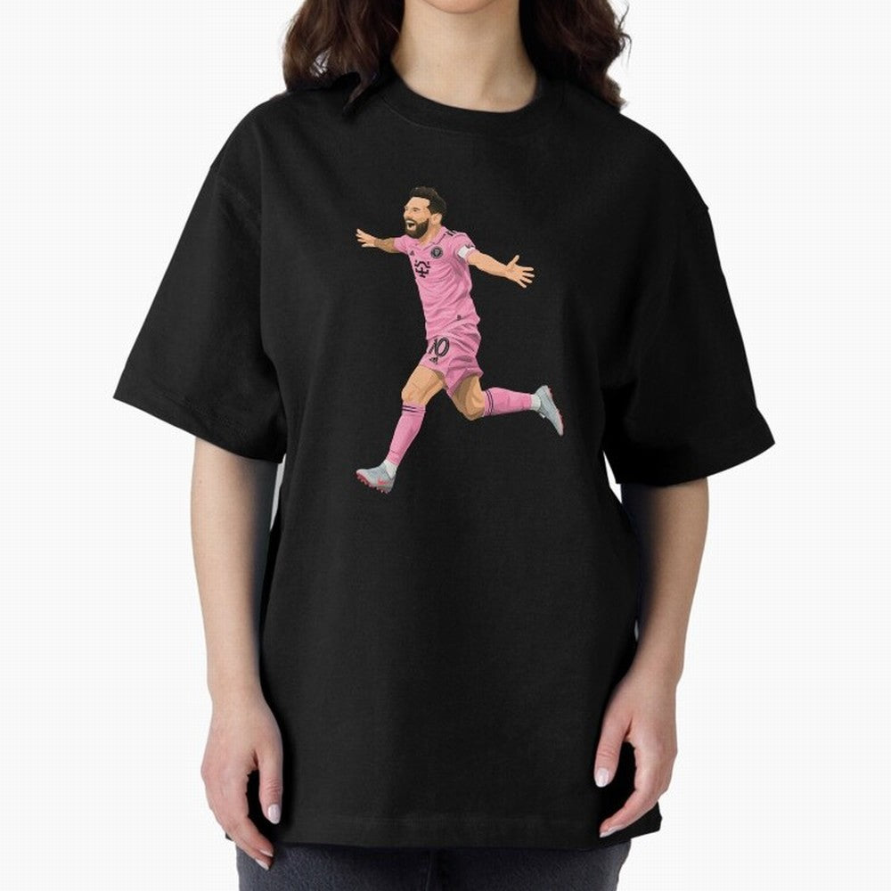 Lionel Messi celebration Oversized T-Shirt Feel the Trophy Chase of Match Day Hype around FIFA World Cup 2026 USA Canada Mexico, Messi, Neymar and Mbappe, Argentina, France and Brazil, Football Passion, Legendary Performances, Festival Vibes and