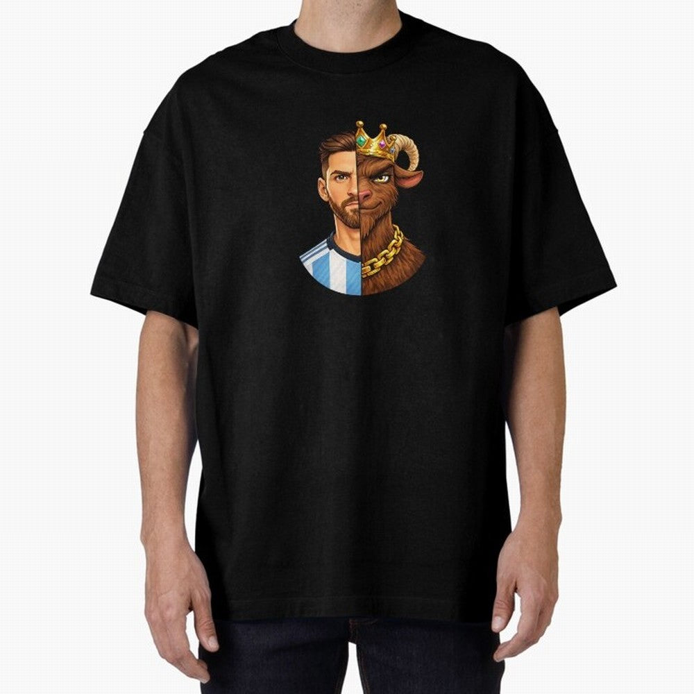 Half Man Half GOAT - Lionel Messi Oversized T-Shirt Bring Retro Soccer Energy to the FIFA World Cup 2026 Journey through Messi, Neymar and Mbappe Highlights, Argentina and Brazil Pride, Fan Favorite Moments, National Team Passion, Big Match Drama