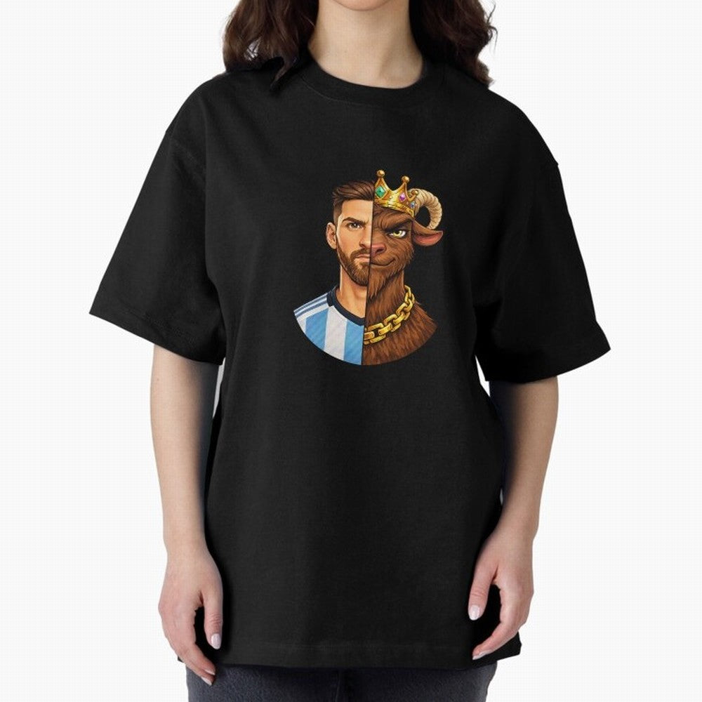 Half Man Half GOAT - Lionel Messi Oversized T-Shirt Bring Retro Soccer Energy to the FIFA World Cup 2026 Journey through Messi, Neymar and Mbappe Highlights, Argentina and Brazil Pride, Fan Favorite Moments, National Team Passion, Big Match Drama