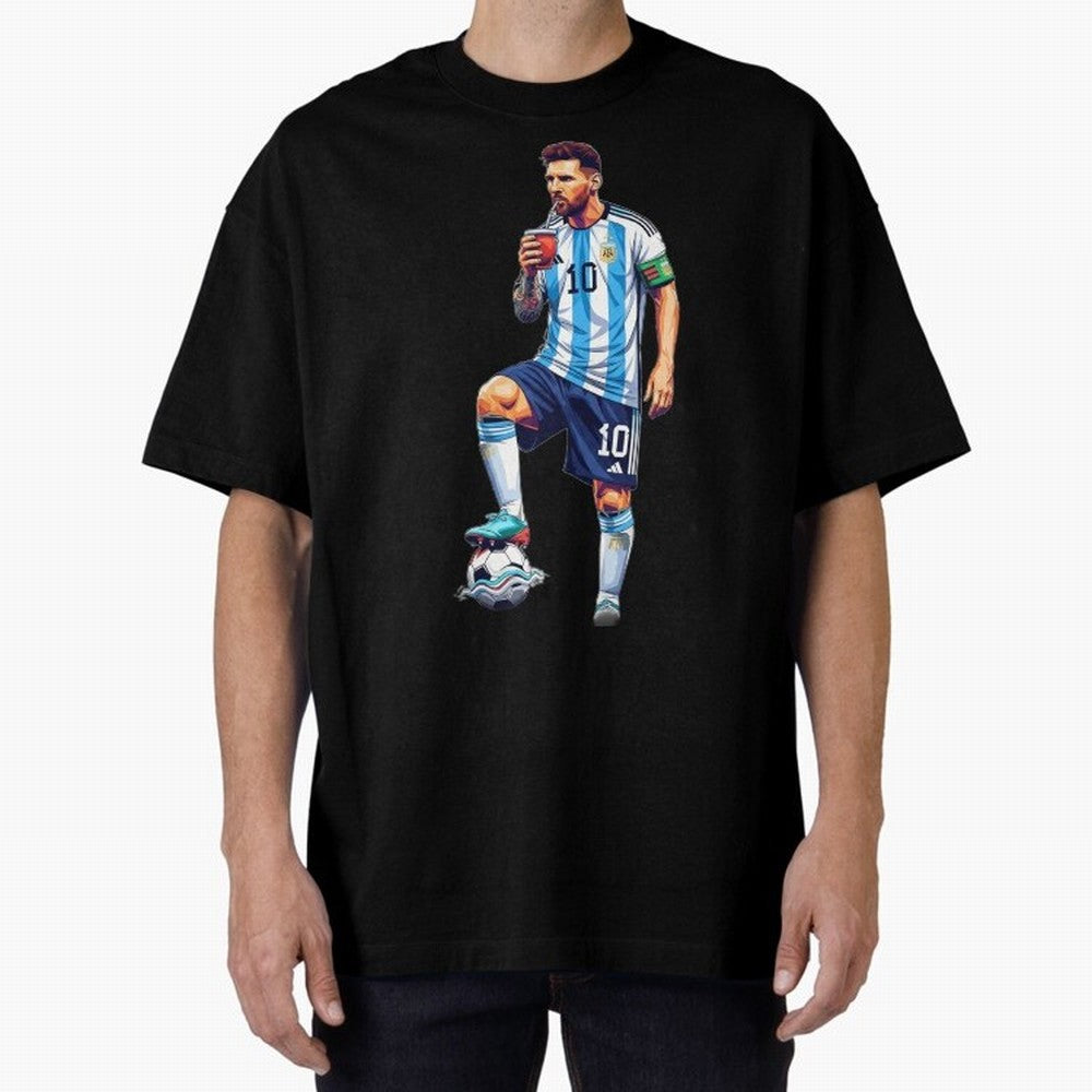 Messi in an illustrated style drinking mate ¨C The Goat Phone Case design Classic T-Shirt Honor the Football Icons of FIFA World Cup 2026 USA Canada Mexico Spirit, Featuring Spain, Haaland and Mbappe, Match Day Excitement, Supporter Culture, Golden