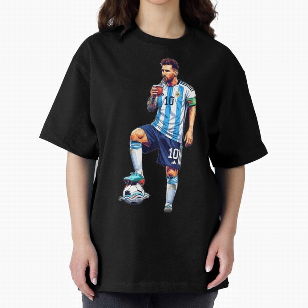 Messi in an illustrated style drinking mate ¨C The Goat Phone Case design Classic T-Shirt Honor the Football Icons of FIFA World Cup 2026 USA Canada Mexico Spirit, Featuring Spain, Haaland and Mbappe, Match Day Excitement, Supporter Culture, Golden
