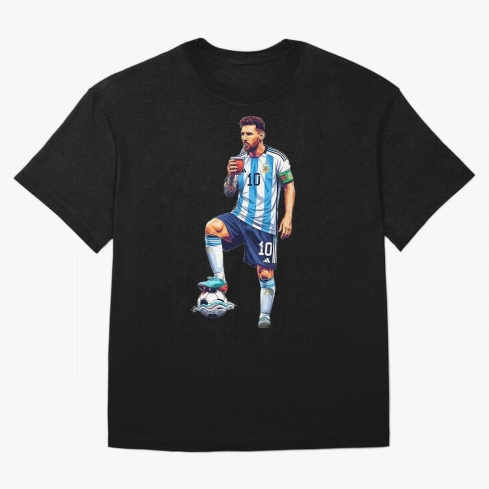 Messi in an illustrated style drinking mate ¨C The Goat Phone Case design Classic T-Shirt Honor the Football Icons of FIFA World Cup 2026 USA Canada Mexico Spirit, Featuring Spain, Haaland and Mbappe, Match Day Excitement, Supporter Culture, Golden