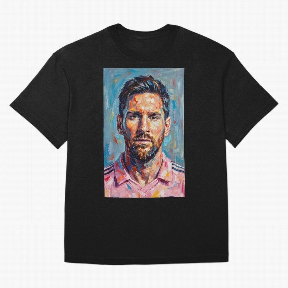 Portrait Painting of Lionel Messi Classic T-Shirt Step into Global Football Passion for FIFA World Cup 2026 USA Canada Mexico, Highlighting Cristiano Ronaldo, Haaland and CR7, Argentina, France and Brazil, Football History, Final Match Energy,