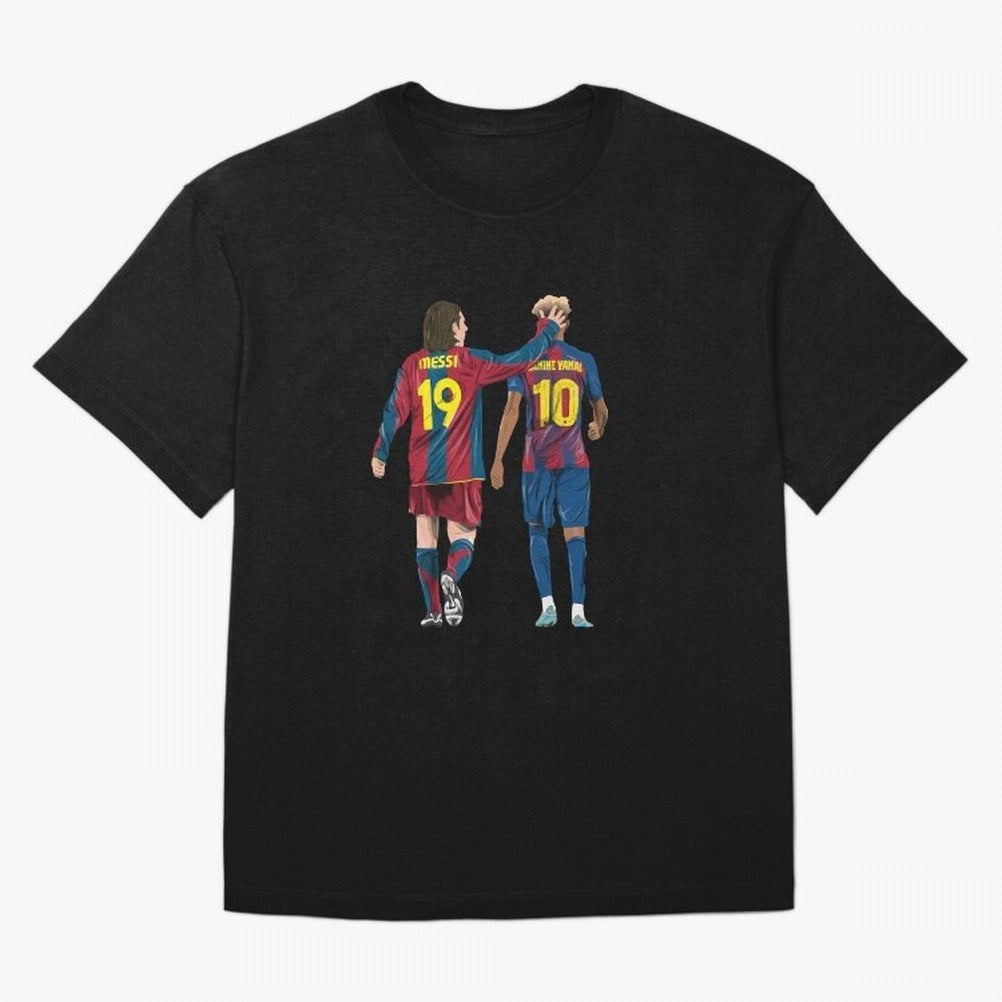 Lionel Messi and Friend Oversized T-Shirt Cheer through Every Moment of FIFA World Cup 2026 USA Canada Mexico Spirit, Highlighting Portugal, Mbappe, Retro Football Energy, Iconic Rivalries, Trophy Chase Drama and Stadium Atmosphere; Made for