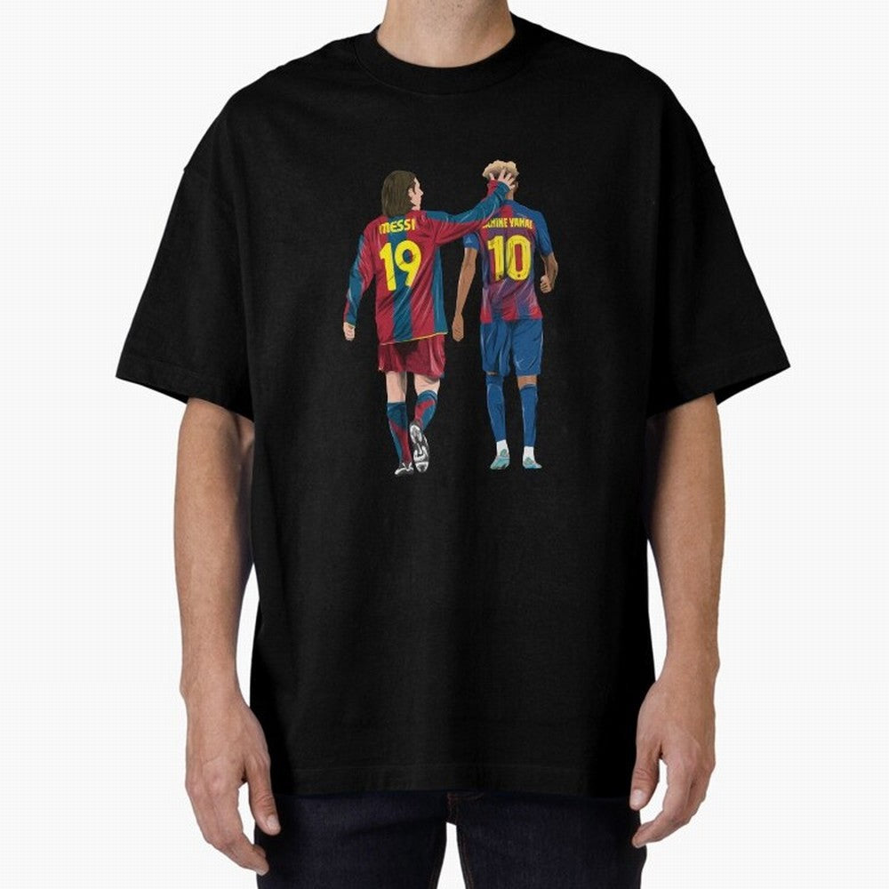 Lionel Messi and Friend Oversized T-Shirt Cheer through Every Moment of FIFA World Cup 2026 USA Canada Mexico Spirit, Highlighting Portugal, Mbappe, Retro Football Energy, Iconic Rivalries, Trophy Chase Drama and Stadium Atmosphere; Made for
