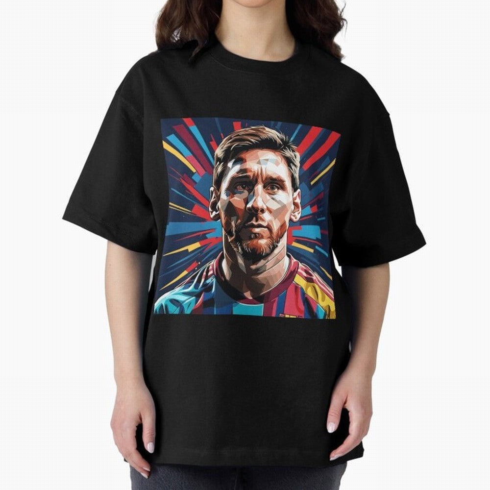 Lionel Messi Pop-Art Portrait Oversized T-Shirt Bring Bold Fan Energy to the FIFA World Cup 2026 Journey through Haaland Highlights, Spain and Netherlands Pride, Fan Favorite Moments, National Team Passion, Big Match Drama and Soccer History;
