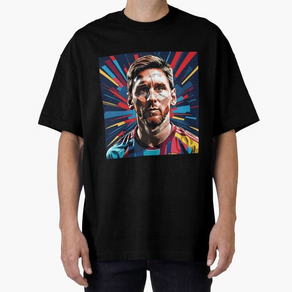 Lionel Messi Pop-Art Portrait Oversized T-Shirt Bring Bold Fan Energy to the FIFA World Cup 2026 Journey through Haaland Highlights, Spain and Netherlands Pride, Fan Favorite Moments, National Team Passion, Big Match Drama and Soccer History;