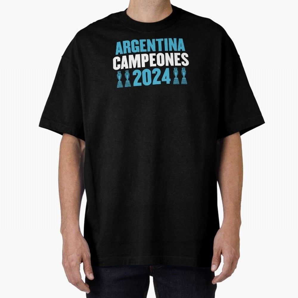Argentina Campeones 2024 Oversized T-Shirt Make Memories around FIFA World Cup 2026 for Fans of Messi, Neymar and Mbappe and Argentina and Brazil, Bringing Football Passion, Legendary Performances, Festival Vibes and Supporter Community; Built for