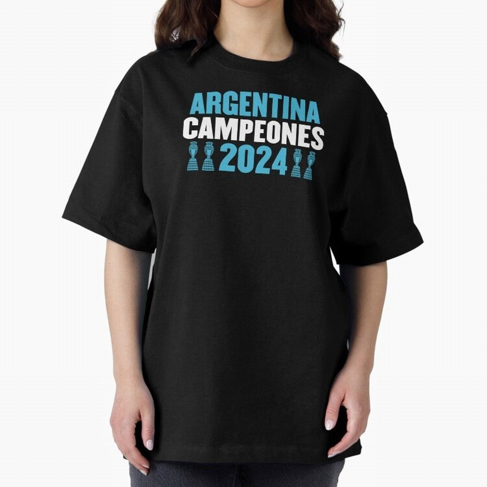 Argentina Campeones 2024 Oversized T-Shirt Make Memories around FIFA World Cup 2026 for Fans of Messi, Neymar and Mbappe and Argentina and Brazil, Bringing Football Passion, Legendary Performances, Festival Vibes and Supporter Community; Built for
