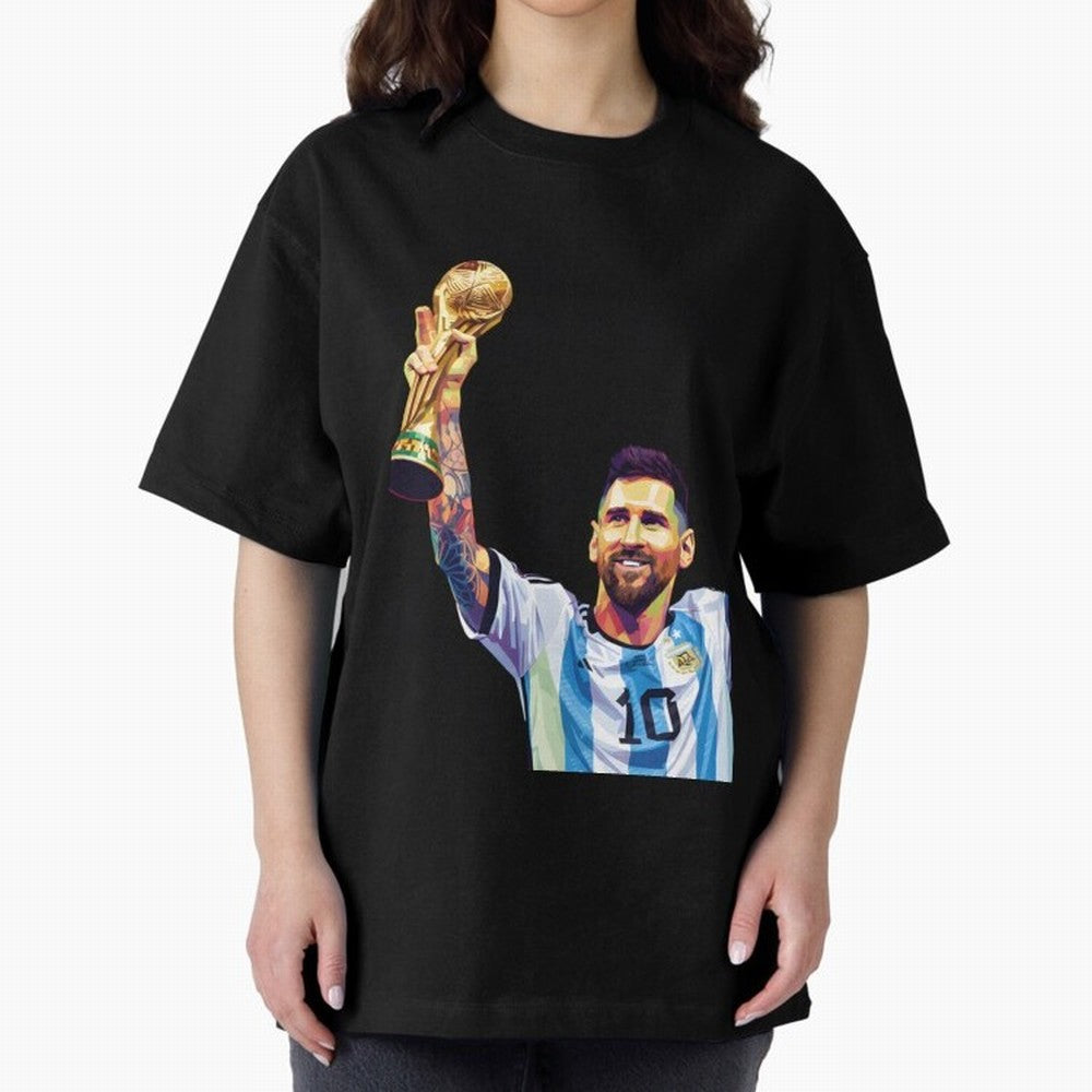 Messi wpap pop art Oversized T-Shirt Treasure Global Football Passion for FIFA World Cup 2026 USA Canada Mexico, Inspired by Mbappe, Argentina, Stadium Chants, National Pride, Trophy Dreams and Unforgettable Football Memories; Ideal for Football