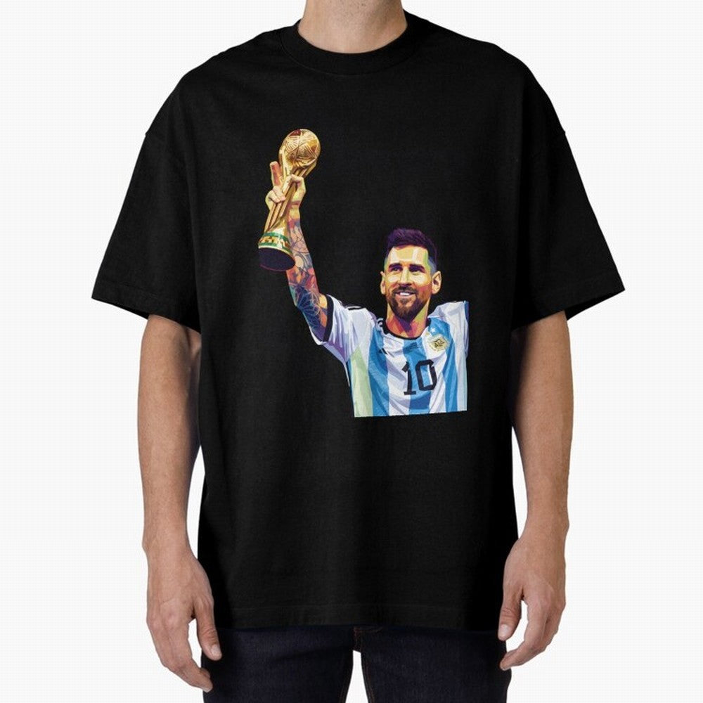 Messi wpap pop art Oversized T-Shirt Treasure Global Football Passion for FIFA World Cup 2026 USA Canada Mexico, Inspired by Mbappe, Argentina, Stadium Chants, National Pride, Trophy Dreams and Unforgettable Football Memories; Ideal for Football