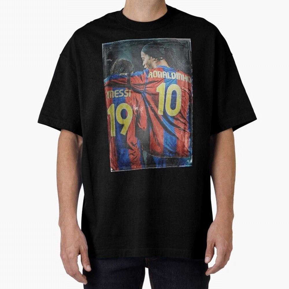 Messi and Ronaldinho Oversized T-Shirt Represent the Passion of Global Football Passion for FIFA World Cup 2026 USA Canada Mexico, Inspired by Messi, Neymar and Mbappe, England and Germany, Championship Spirit, Famous Goals, Roaring Crowds and