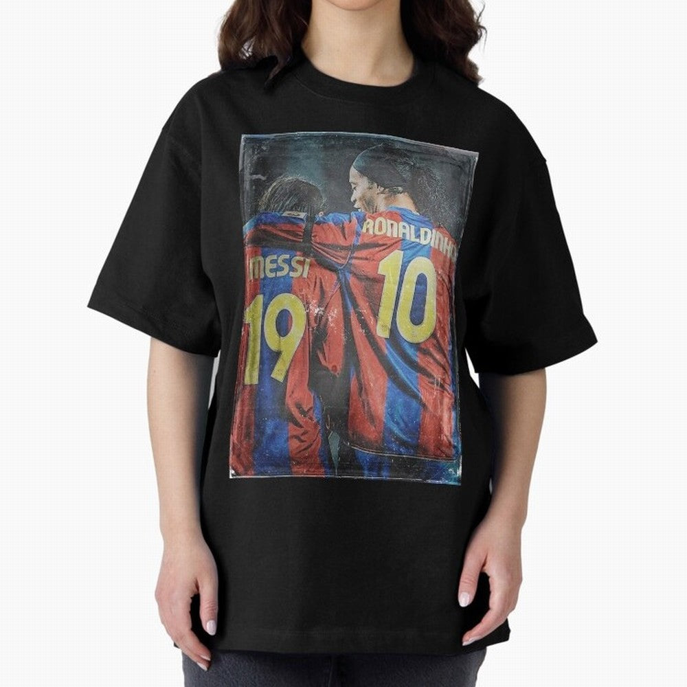 Messi and Ronaldinho Oversized T-Shirt Represent the Passion of Global Football Passion for FIFA World Cup 2026 USA Canada Mexico, Inspired by Messi, Neymar and Mbappe, England and Germany, Championship Spirit, Famous Goals, Roaring Crowds and