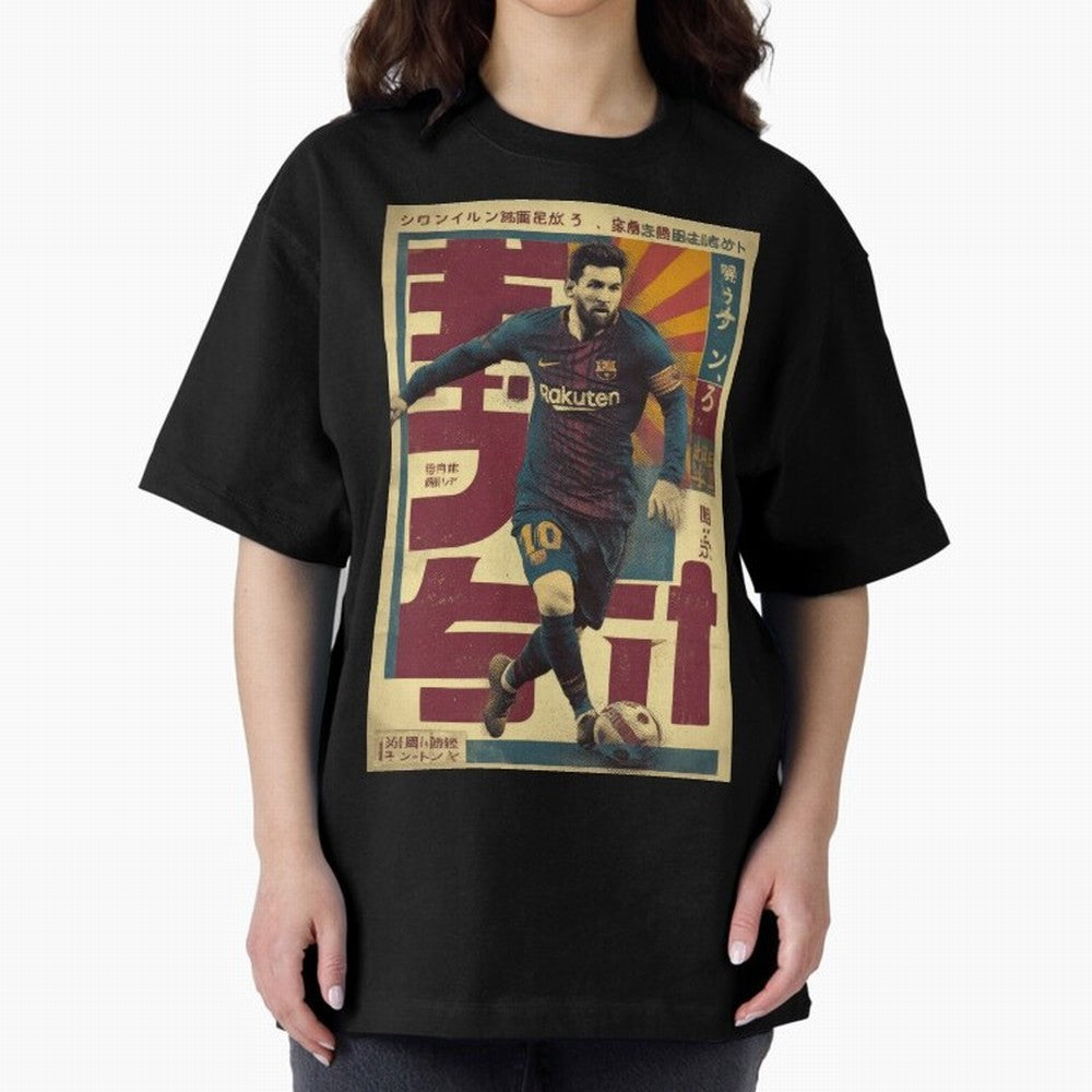 Retro 70's Japanese Messi Oversized T-Shirt Celebrate FIFA World Cup 2026 USA Canada Mexico Highlighting CR7 and Messi, Portugal, Spain and Germany Energy, Supporter Pride, Iconic Celebrations, Legendary Names and Global Match Day Energy; Made for