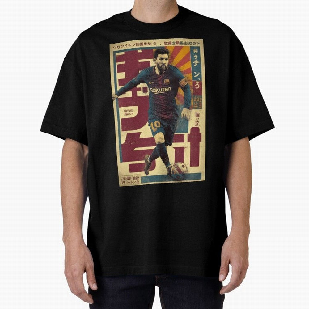 Retro 70's Japanese Messi Oversized T-Shirt Celebrate FIFA World Cup 2026 USA Canada Mexico Highlighting CR7 and Messi, Portugal, Spain and Germany Energy, Supporter Pride, Iconic Celebrations, Legendary Names and Global Match Day Energy; Made for
