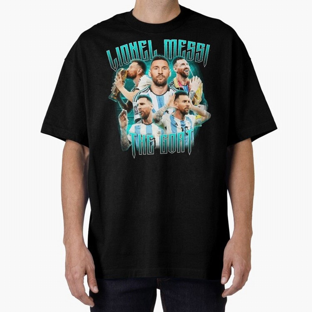 Messi Pop Art Portrait Oversized T-Shirt Get Ready for the FIFA World Cup 2026 USA Canada Mexico Journey through Mbappe and Neymar Highlights, Portugal, Spain and Germany Pride, Football Festival Excitement, Trophy Ambitions, Country Rivalries and