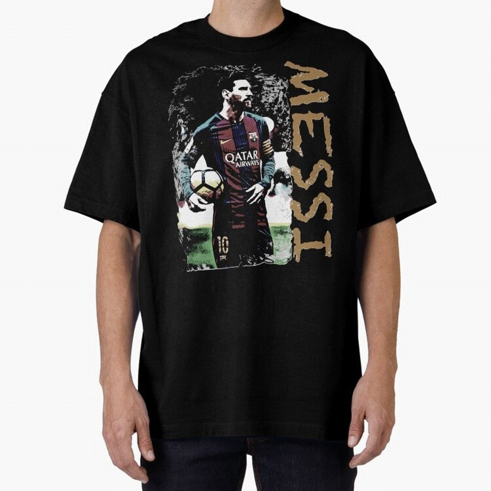 Messi Pop Art Portrait Oversized T-Shirt Honor the Beautiful Game during Global Football Passion for FIFA World Cup 2026 USA Canada Mexico, Centered on Haaland and Mbappe, Argentina and Brazil, Football Festival Excitement, Trophy Ambitions,