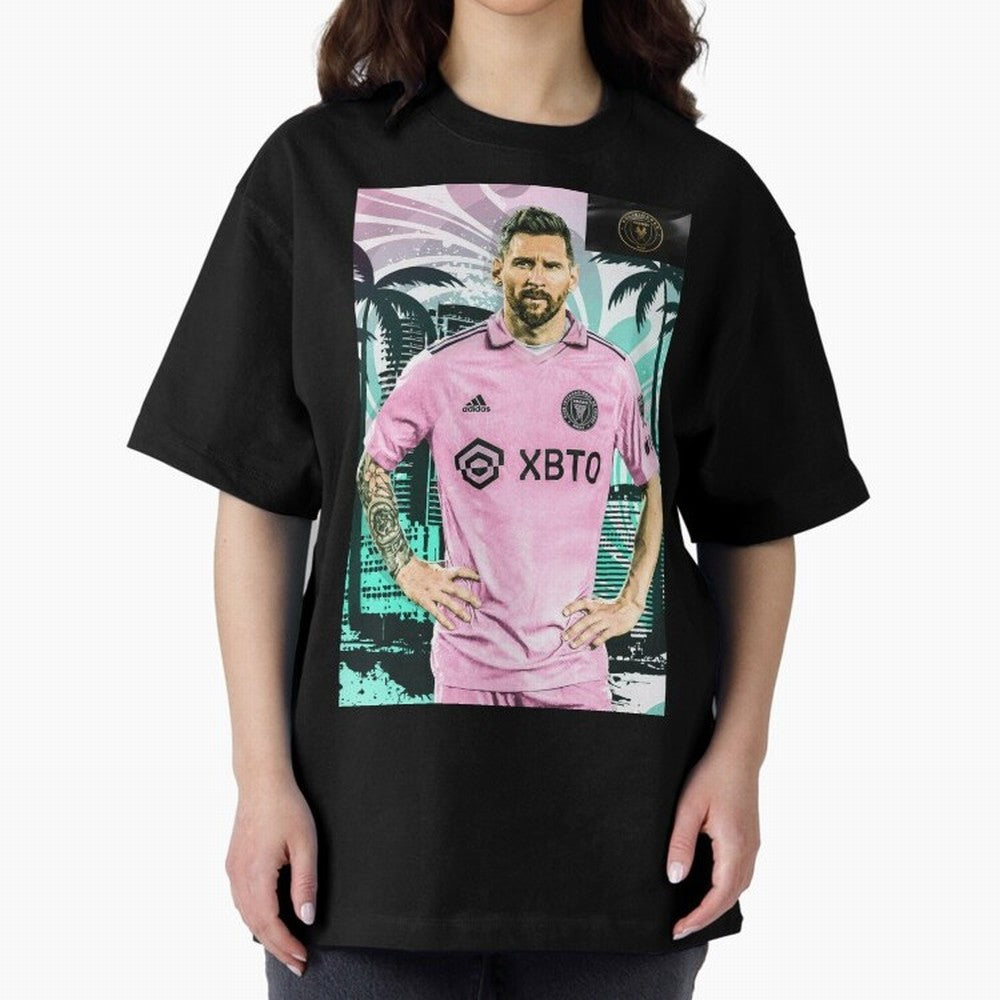 Messi Pop Art Portrait Oversized T-Shirt Discover Match Day Hype around FIFA World Cup 2026, Cristiano Ronaldo, Haaland and CR7, England, France and Netherlands, Classic Soccer Heritage, Championship Pressure, Fan Loyalty and International Pride;