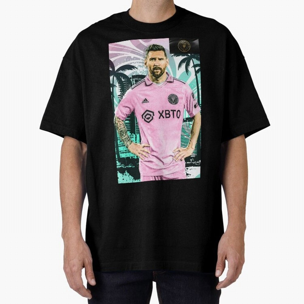 Messi Pop Art Portrait Oversized T-Shirt Discover Match Day Hype around FIFA World Cup 2026, Cristiano Ronaldo, Haaland and CR7, England, France and Netherlands, Classic Soccer Heritage, Championship Pressure, Fan Loyalty and International Pride;