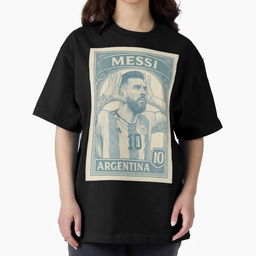 Lionel Messi Vintage Stamp Poster ¨C Argentina #10 Retro Football Art ¨C Barcelona Legend Illustration Classic T-Shirt Celebrate the Road through the FIFA World Cup 2026 Journey through Cristiano Ronaldo, Haaland and CR7 Highlights, France and