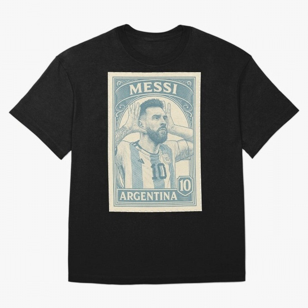 Lionel Messi Vintage Stamp Poster ¨C Argentina #10 Retro Football Art ¨C Barcelona Legend Illustration Classic T-Shirt Celebrate the Road through the FIFA World Cup 2026 Journey through Cristiano Ronaldo, Haaland and CR7 Highlights, France and