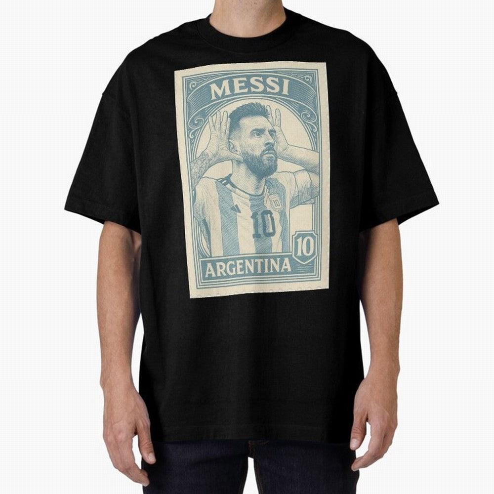 Lionel Messi Vintage Stamp Poster ¨C Argentina #10 Retro Football Art ¨C Barcelona Legend Illustration Classic T-Shirt Celebrate the Road through the FIFA World Cup 2026 Journey through Cristiano Ronaldo, Haaland and CR7 Highlights, France and