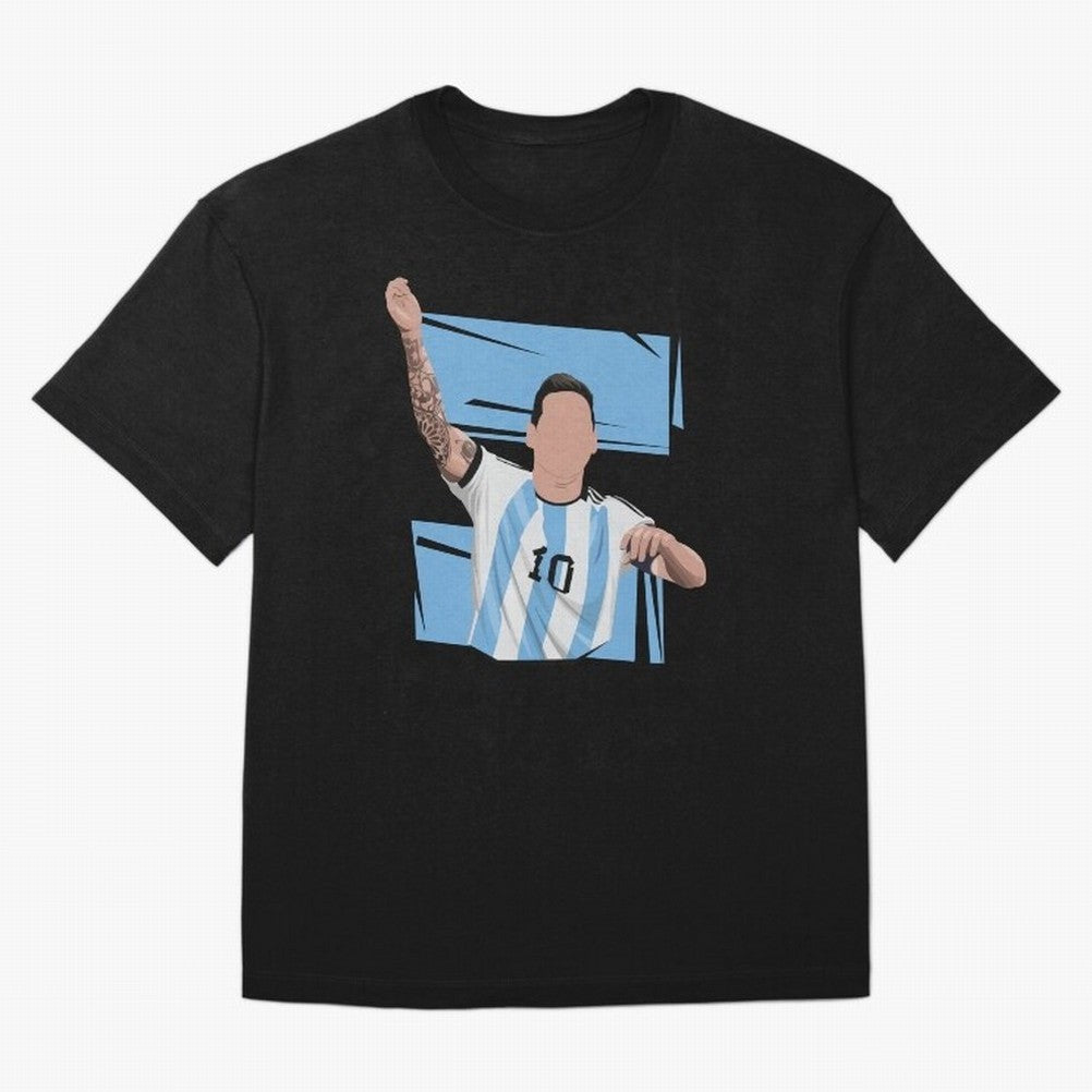 Messi Singing with Crowd World Cup 2022 Oversized T-Shirt Represent the Passion of Global Football Passion for FIFA World Cup 2026, with Messi, CR7 and Mbappe, Brazil, Vintage Soccer Flavor, Modern Football Stars, National Flags and Final Night