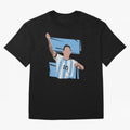 Messi Singing with Crowd World Cup 2022 Oversized T-Shirt Represent the Passion of Global Football Passion for FIFA World Cup 2026, with Messi, CR7 and Mbappe, Brazil, Vintage Soccer Flavor, Modern Football Stars, National Flags and Final Night
