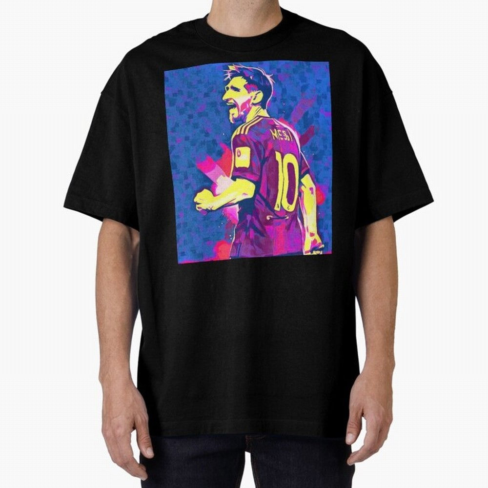 Lionel Messi art Oversized T-Shirt Celebrate Fan Culture around Match Day Hype around FIFA World Cup 2026 Group Stage, Neymar, Spain, Stadium Memories, Football Loyalty, International Chants and Championship Tradition; Made for Die Hard Supporters,