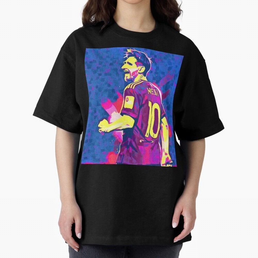 Lionel Messi art Oversized T-Shirt Celebrate Fan Culture around Match Day Hype around FIFA World Cup 2026 Group Stage, Neymar, Spain, Stadium Memories, Football Loyalty, International Chants and Championship Tradition; Made for Die Hard Supporters,