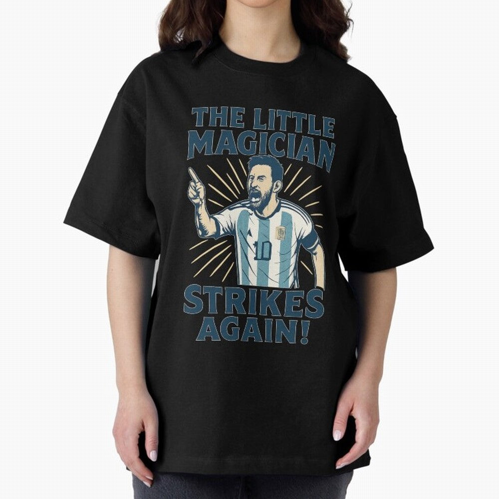 Messi - The Magician Oversized T-Shirt Represent Football Lovers during FIFA World Cup 2026 Group Stage Spirit, Driven by Brazil, Portugal and Argentina, Cristiano Ronaldo, Haaland and CR7, Match Day Excitement, Supporter Culture, Golden Goals and