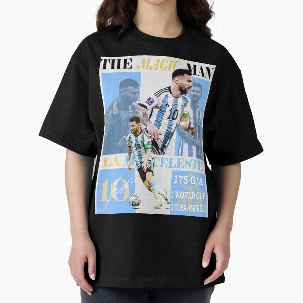 Lionel Messi Argentina World Cup 2022 Champion Victory Poster Oversized T-Shirt Support Your Favorite Stars during Global Football Passion for FIFA World Cup 2026 Group Stage, Built around Messi and Cristiano Ronaldo, Spain, Football History, Final