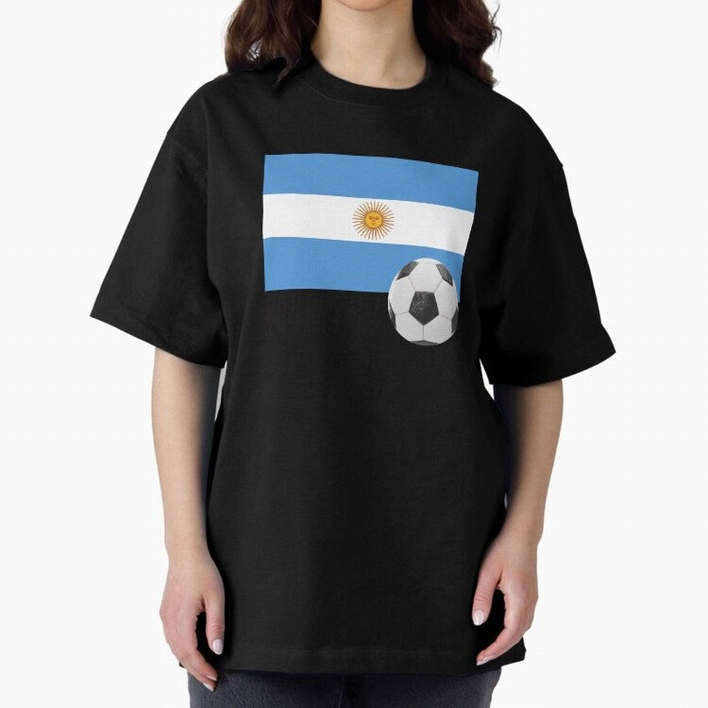 Flag of Argentina with a Football Oversized T-Shirt Honor the Beautiful Game during Global Football Passion for FIFA World Cup 2026 Group Stage, Filled with CR7 and Messi, Germany, Football Festival Excitement, Trophy Ambitions, Country Rivalries