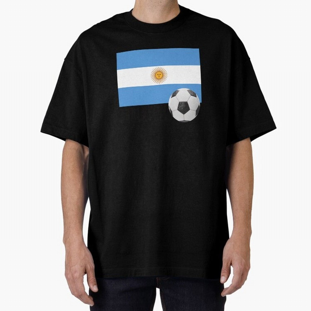 Flag of Argentina with a Football Oversized T-Shirt Honor the Beautiful Game during Global Football Passion for FIFA World Cup 2026 Group Stage, Filled with CR7 and Messi, Germany, Football Festival Excitement, Trophy Ambitions, Country Rivalries