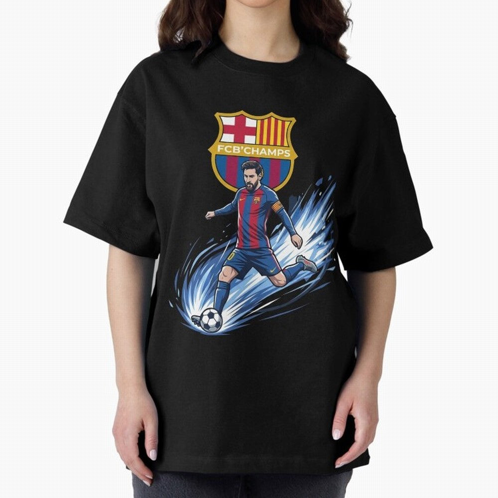 FC Barcelona Champs - The Goat Edition Oversized T-Shirt Embrace FIFA World Cup 2026 Highlighting CR7, Brazil, Portugal and Argentina Energy, Worldwide Fan Energy, Dramatic Goals, Stadium Lights and Championship Celebrations; Perfect for Fans,