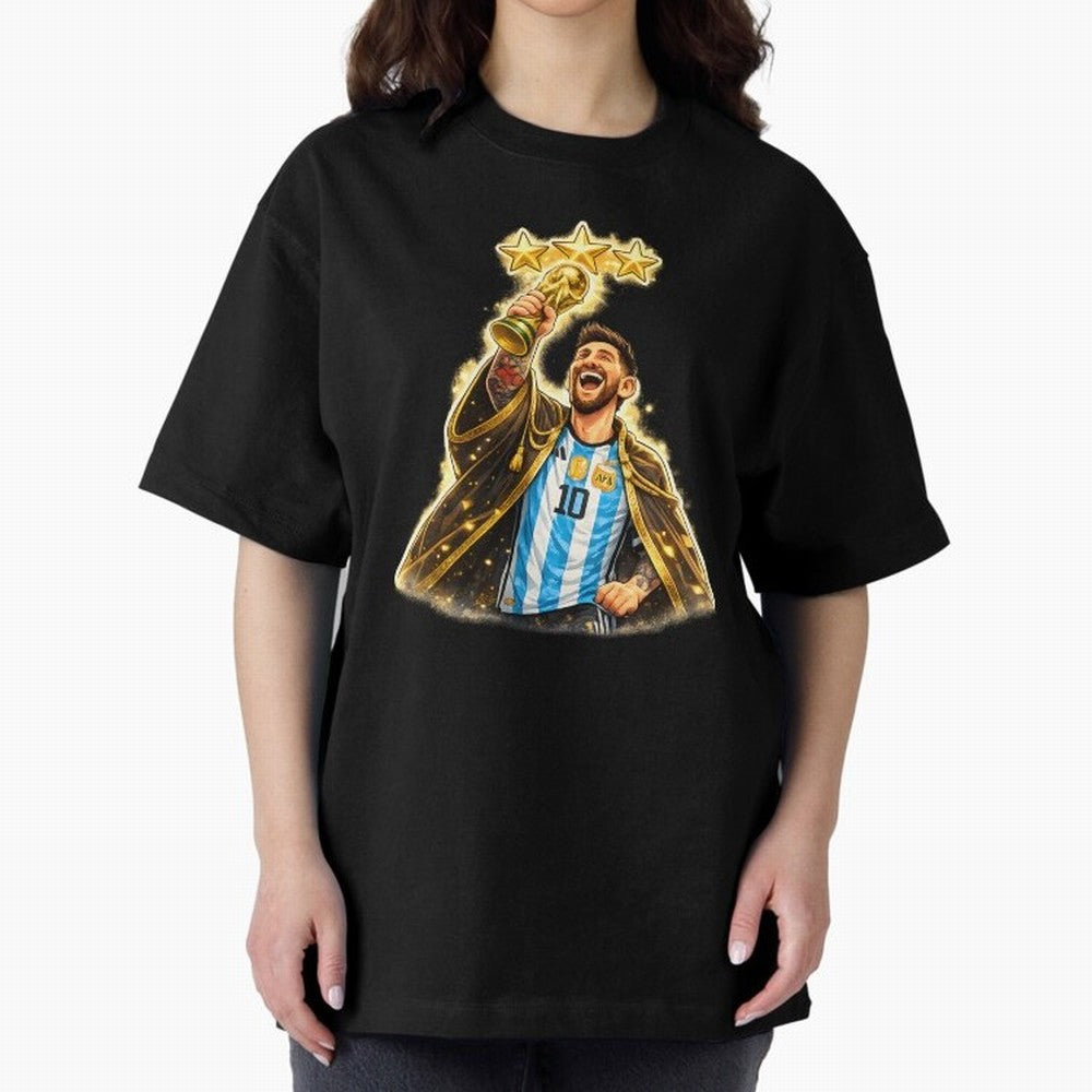 Messi King of Football World Champion ¨C Argentina 3 Stars Trophy Celebration Classic T-Shirt Celebrate the Stars of FIFA World Cup 2026 USA Canada Mexico Spirit, with Argentina and Brazil, Messi, CR7 and Mbappe, Sports Nostalgia, International